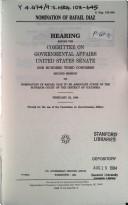 Cover of: Nomination of Rafael Diaz by United States. Congress. Senate. Committee on Governmental Affairs., United States. Congress. Senate. Committee on Governmental Affairs.