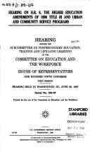 Cover of: Hearing on H.R. 6, the Higher Education Amendments of 1998 Title III and urban and community service programs: hearing before the Subcommittee on Postsecondary Education, Training, and Life-long Learning of the Committee on Education and the Workforce, House of Representatives, One Hundred Fifth Congress, first session, hearing held in Washington, DC, June 26, 1997.