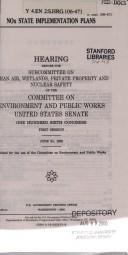 Cover of: NOx state implementation plans: hearing before the Subcommittee on Clean Air, Wetlands, Private Property, and Nuclear Safety of the Committee on Environment and Public Works, United States Senate, One Hundred Sixth Congress, first session, June 24, 1999.