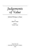 Cover of: Judgements of value: selected writings on music