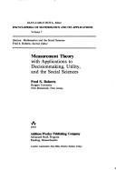 Cover of: Measurement theory with applications to decisionmaking, utility, and the social sciences