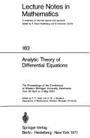Cover of: Analytic theory of differential equations | Conference on Analytic Theory of Differential Equations 1970 Western Michigan University)