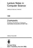 Cover of: Cryptography: Lecture Notes in Computer Science (Lecture Notes in Economics and Mathematical Systems)