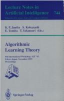 Cover of: Algorithmic Learning Theory by Klaus P. Jantke, S. Kobayashi, Etsuji Tomita