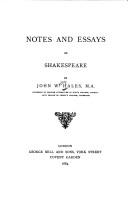 Notes And Essays On Shakespeare by John W. Hales
