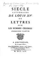 Cover of: Siecle Litteraire De Louis XV Ou Lettres Sur Les Hommes Celebres (Music and Theatre in France in the 17th & 18th Centuries) by Pierre-Louis D' Aquin De Chateau-Lyon
