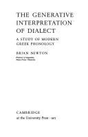 The Generative Interpretation of Dialect by Brian Newton