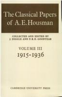 Cover of: The classical papers of A. E. Housman.