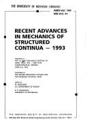 Cover of: Recent Advances in Mechanics of Structured Continua, 1993: Presented at the 1st Joint Mechanics Meeting of Asme, Asce, Ses, Meet'n '93, Charlottesvill (AMD)