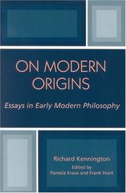 Cover of: On Modern Origins by Richard Kennington, Pamela Kraus, Frank Hunt