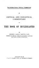 Cover of: A Critical and Exegetical Commentary on the Book of Ecclesiastes