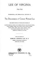 Cover of: Lee of Virginia, 1642-1892: biographical and genealogical sketches of the descendants of Colonel Richard Lee.