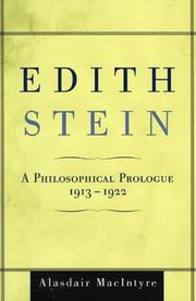 Cover of: Edith Stein: a philosophical prologue, 1913-1922