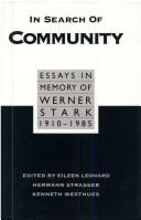 In search of community by Werner Stark, Eileen B. Leonard, Hermann Strasser, Kenneth Westhues