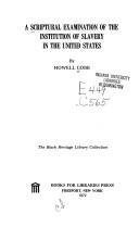 Cover of: Scriptural Examination of the Institution of Slavery in the United States by Howell Cobb