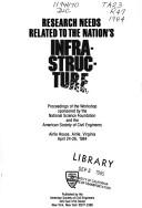 Cover of: Research needs related to the nation's infrastructure: proceedings of the workshop sponsored by the National Science Foundation and the American Society of Civil Engineers : Airlie House, Airlie, Virginia, April 24-26, 1984.