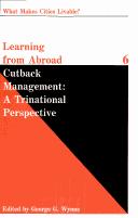 Cover of: Cutback management: a trinational perspective
