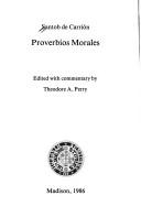 Cover of: Proverbios Morales Sanotb De Carrion (Spanish Series No. 21)