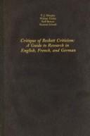 Cover of: Critique of Beckett criticism: a guide to research in English, French, and German