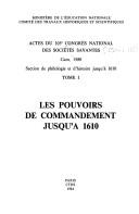 Cover of: Les pouvoirs de commandement jusqu'a 1610 (Section de philologie et d'histoire jusqu'a 1610)