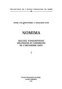 Cover of: Nomima: recueil d'inscriptions politiques et juridiques de l'archaïsme grec