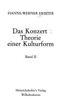 Cover of: Das Konzert: Theorie einer Kulturform
