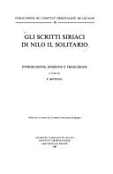 Gli Scritti Siriaci Di Nilo Il Solitario. (Publications de L'Institut Orientaliste de Louvain) by Nilus