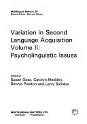 Cover of: Variation in Second Language Acquisition by Susan M. Gass, Carolyn Madden, Dennis Preston, Larry Selinker