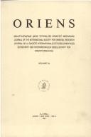Oriens - Milletlerarasi Sark Tetkikleri Cemiyeti Mecmuasi/Journal of the International Society for Oriental Research