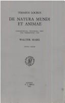 Cover of: De natura mundi et animae.: Überlieferung, Testimonia, Text, und Übersetzung [uit het Grieks] von Walter Marg.