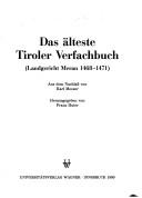 Cover of: Das alteste Tiroler Verfachbuch by Tyrol (Austria)