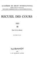 Cover of: Recueil Des Cours, Collected Courses, 1925 (Recueil Des Cours, Collected Courses)