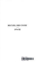 Cover of: Recueil Des Cours, Collected Courses, 1974 (Recueil Des Cours, Collected Courses)