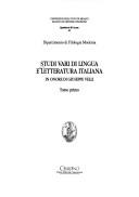 Cover of: Studi vari di lingua e letteratura italiana: in onore di Giuseppe Velli