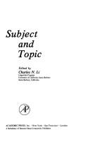 Cover of: Subject and Topic by Charles N. Li
