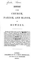 Cover of: History of the Church, Parish and Manor of Howden