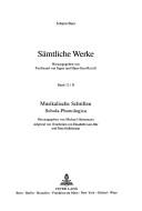 Cover of: Samtliche Werke--Band 12/II Schola--Phonologica: Herausgegeben Von Ferdinand Van Ingen Und Hans-Gert Roloff (Mittlere Deutsche Literatur in Neu-Und Nachdrucken)