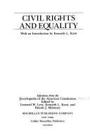 Cover of: Civil Rights and Equality by Leonard W. Levy, Kenneth L. Karst