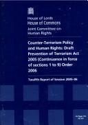 Cover of: Counter-terrorism Policy And Human Rights: House of Lords Papers 122 2005-06 House of Commons Papers 915 2005-06