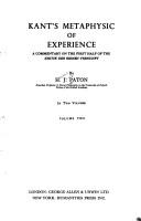 Kant's Metaphysics of Experience (Library of Philosophy, Ed. by J. H. Muirhead) by H. J. Paton