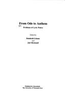 Cover of: From Ode to Anthem: Problems of Lyric Poetry (Monatshefte Occasional Volumes)