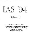 Cover of: 1994 IEEE Industry Applications Society Annual Meeting