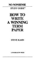 Cover of: How to Write a Winning Term Paper (No Nonsense Study Guides)