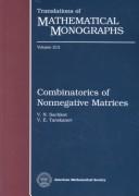 Cover of: Combinatorics of Nonnegative Matrices (Translations of Mathematical Monographs) by Vladimir Nikolaevich Sachkov, V. E. Tarakanov