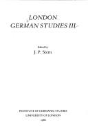Cover of: London German Studies III (Publications of the Institute of Germanic Studies, Vol 38) by J. P. Stern