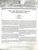 Cover of: State Early Retirement Programs in Fy 1992 and Fy 1993 (State Legislative Report, Vol 18, No 5)
