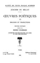 Cover of: Oeuvres poétiques. Discours et Traditions by Joachim Du Bellay