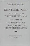 Cover of: Gesammelte Schriften, Bd.5, Die geistige Welt by Wilhelm Dilthey