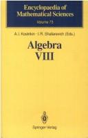 Cover of: Algebra VIII: Representations of Finite-Dimensional Algebras (Encyclopaedia of Mathematical Sciences)