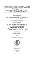 Cover of: Einleitung in Die Assyrischen Konigsinschriften: 934-722 V. Chr (Ancient Near East)